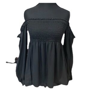Express Black Smocked Off-Shoulder Blouse